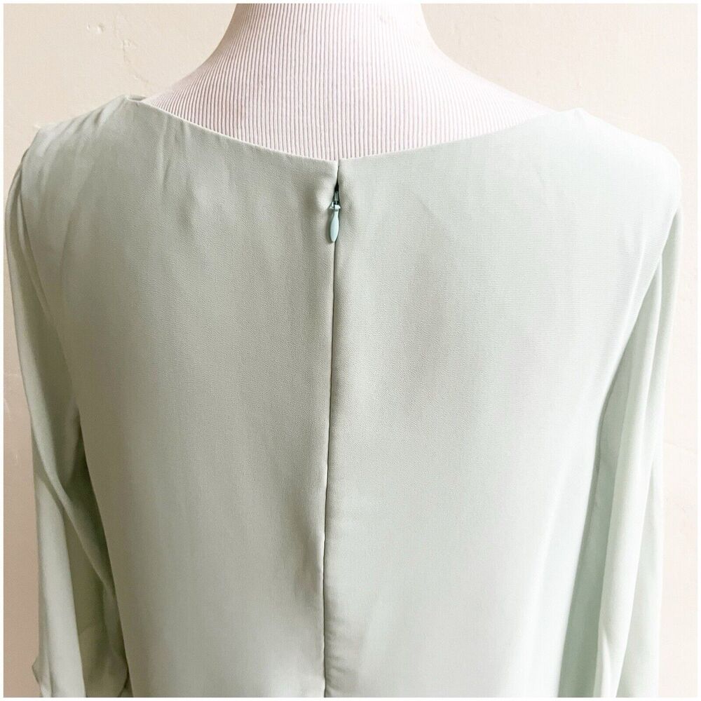 Number Sea Women’s Ruffled 3/4 Blouse Size 12 Seafoam Zipper Back Office Dressy - Picture 13 of 14